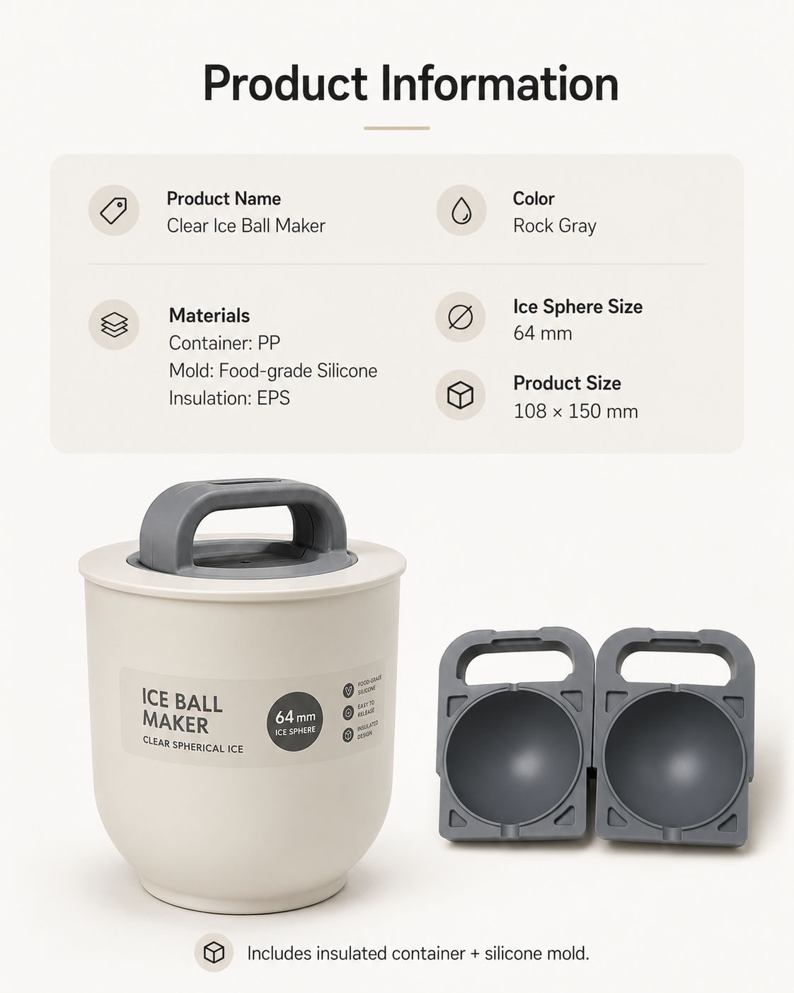 64mm Clear Ice Ball Maker for Whiskey & Cocktails