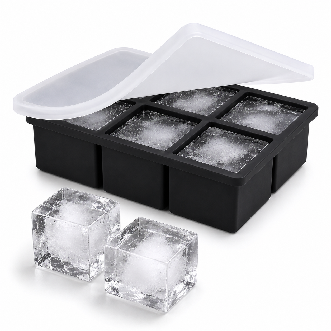 Large Square Silicone Ice Cube Tray with Lid – 4 / 6 / 8 Cube Options